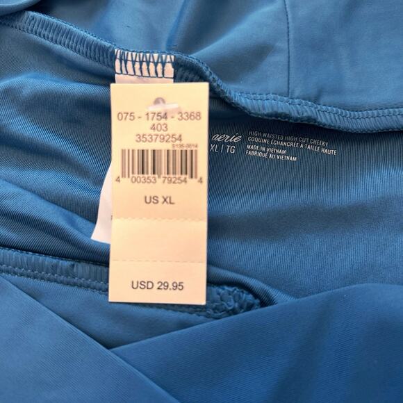 NWT Aerie Crossover High Cut Cheeky Bikini Bottom in Blue Path Size XL - Picture 6 of 7